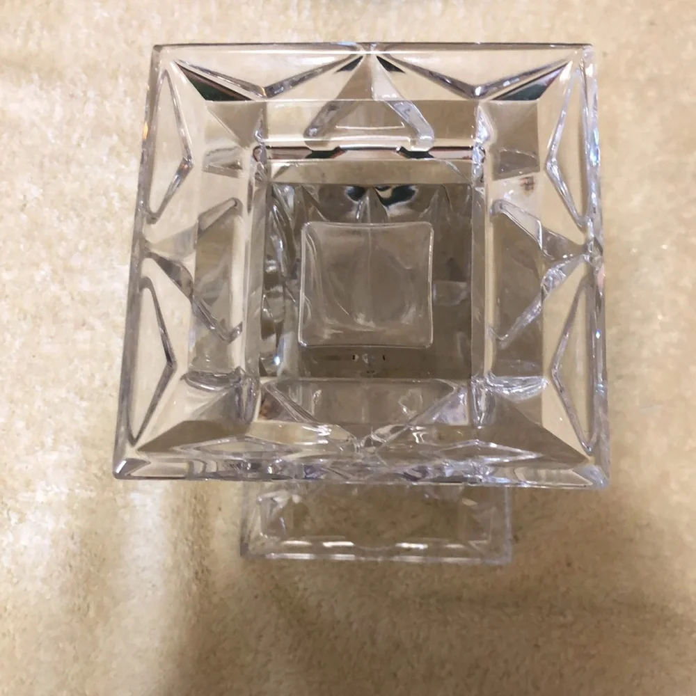 Vintage Heavy Cut Glass Pedestal Candle Holder/Vase, Reversible 7x4”